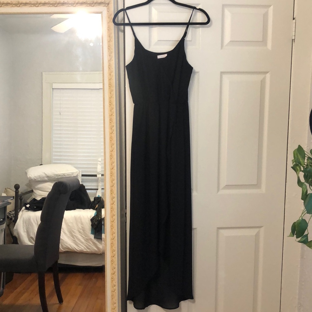 Black high low tulip hem dress